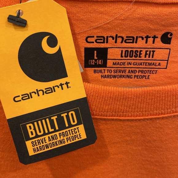CARHARTT Loose Fit Workwear T-Shirt Pocket Neon Orange NWT Large - Picture 5 of 5